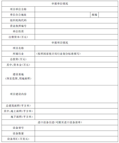 河南省企业投资项目备案申请表