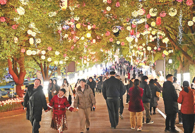 湖北当阳玉泉山风景区举办2025新春繁花灯火艺术节,游客们在参观游览。.jpg 湖北当阳玉泉山风景区举办2025新春繁花灯火艺术节,游客们在参观游览。.jpg