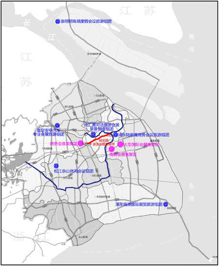 图8会展旅游“一带、三区、六组团”空间格局 图8会展旅游“一带、三区、六组团”空间格局